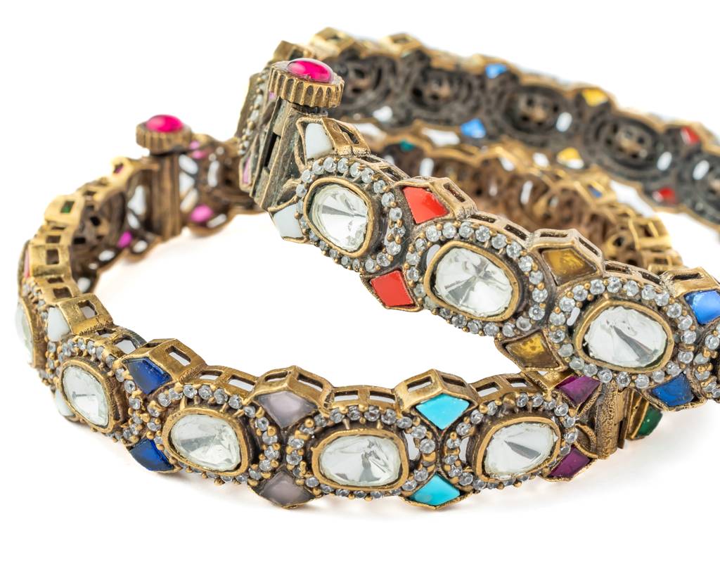 Vivinia By Vidhi Mehra Gold Plated Multicolored Womens Kundan, Polki Pair Of Bangles-Vb664 : VB664