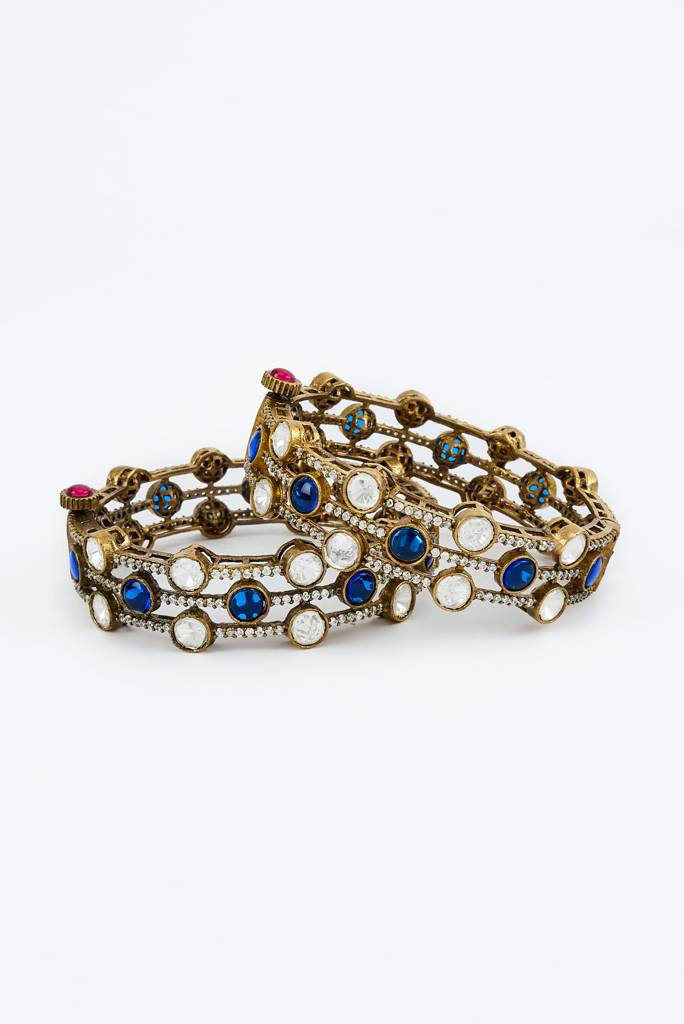 Vivinia By Vidhi Mehra Burgundy Gold Plated Blue Womens Kundan, Polki Pair Of Bangles -Vb667 : VB667