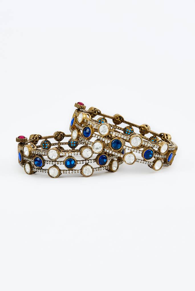 Vivinia By Vidhi Mehra Burgundy Gold Plated Blue Womens Kundan, Polki Pair Of Bangles -Vb667 : VB667
