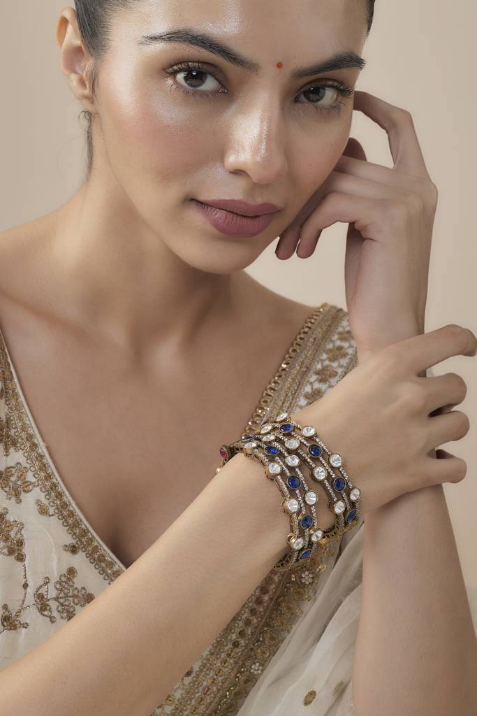 Vivinia By Vidhi Mehra Burgundy Gold Plated Blue Womens Kundan, Polki Pair Of Bangles -Vb667 : VB667
