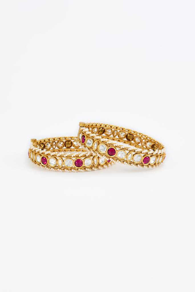 Vivinia By Vidhi Mehra Saadgi Gold Plated Pink Womens Kundan, Polki Pair Of Bangles -Vb668 : VB668