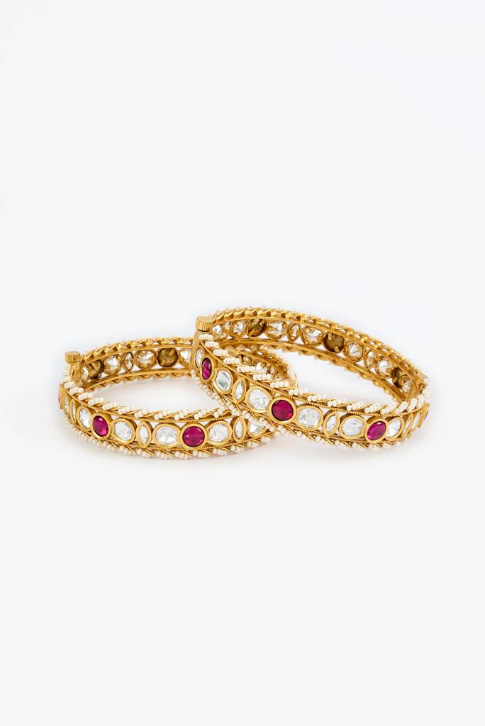 Vivinia By Vidhi Mehra Saadgi Gold Plated Pink Womens Kundan, Polki Pair Of Bangles -Vb668 : VB668