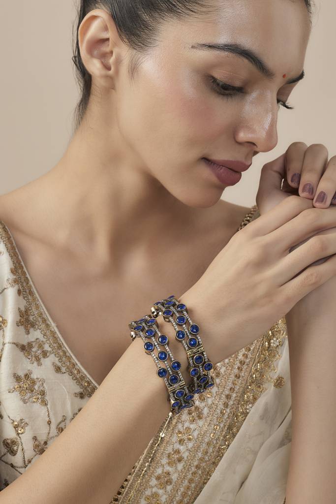 Vivinia By Vidhi Mehra Burgundy Silver Plated Blue Womens Beaded Pair Of Bangles -Vb670 : VB670