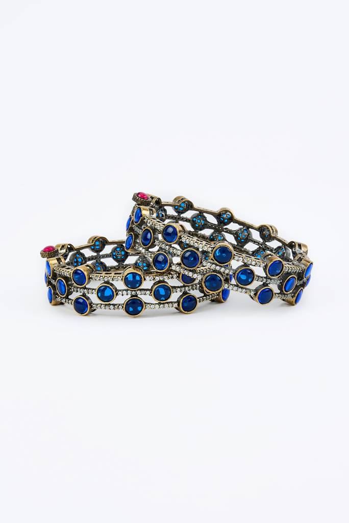 Vivinia By Vidhi Mehra Burgundy Silver Plated Blue Womens Beaded Pair Of Bangles -Vb670 : VB670