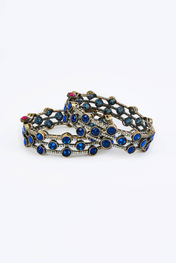 Vivinia By Vidhi Mehra Burgundy Silver Plated Blue Womens Beaded Pair Of Bangles -Vb670 : VB670
