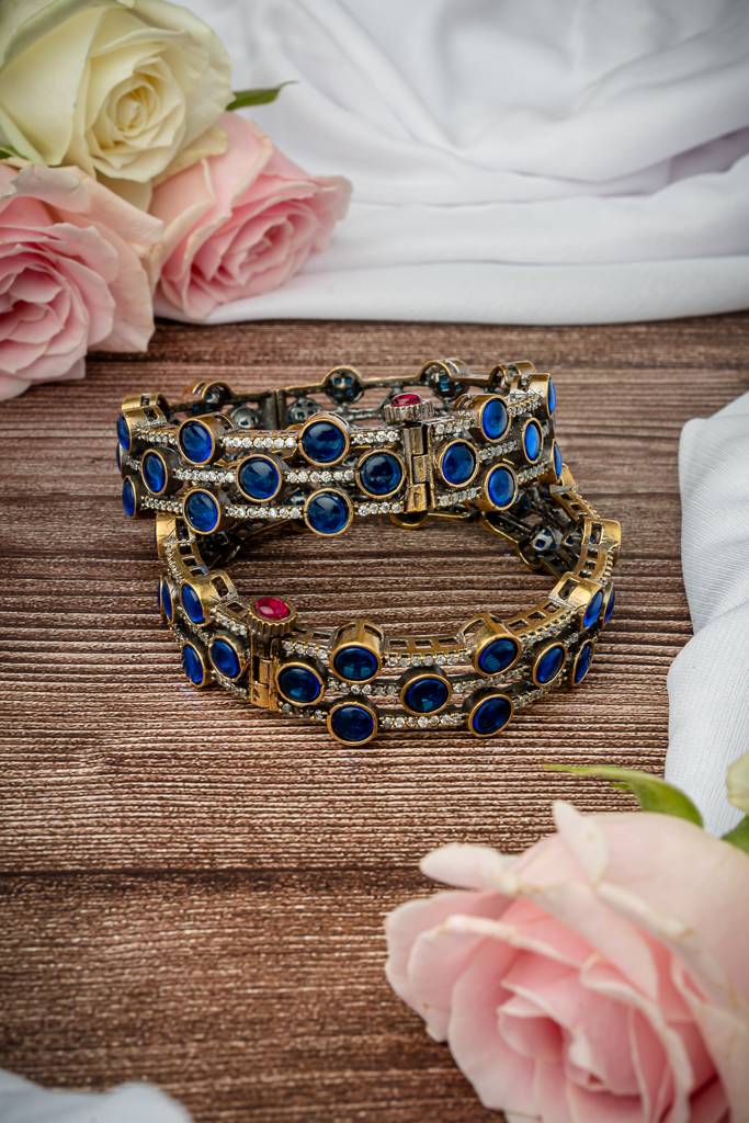 Vivinia By Vidhi Mehra Burgundy Silver Plated Blue Womens Beaded Pair Of Bangles -Vb670 : VB670