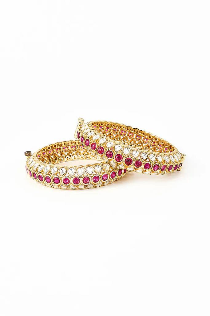 Vivinia By Vidhi Mehra Saadgi Gold Plated Pink Kundan, Polki Womens Pair Of Bangles -Vb677 : VB677