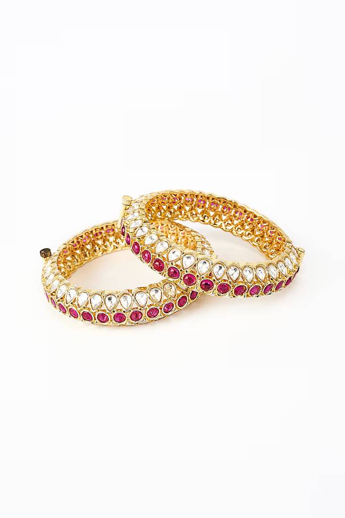 Vivinia By Vidhi Mehra Saadgi Gold Plated Pink Kundan, Polki Womens Pair Of Bangles -Vb677 : VB677