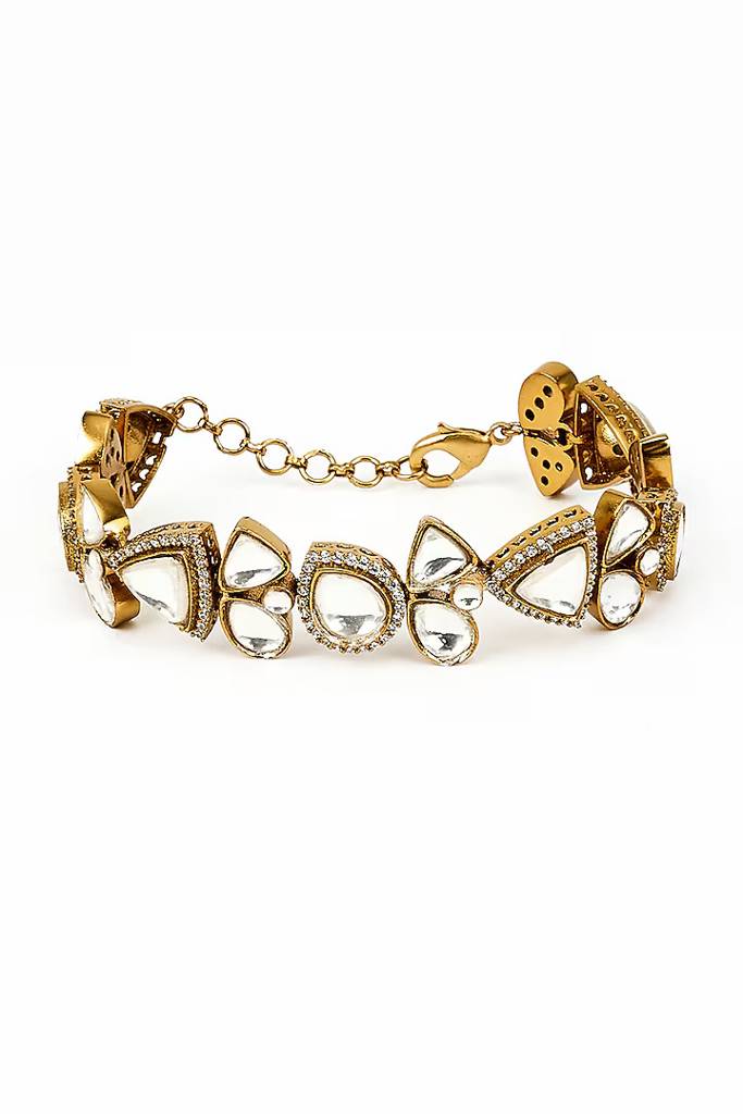 Vivinia By Vidhi Mehra Burgundy Gold Plated Kundan, Polki Womens Bracelet (Freesize)-Vb695 : VB695