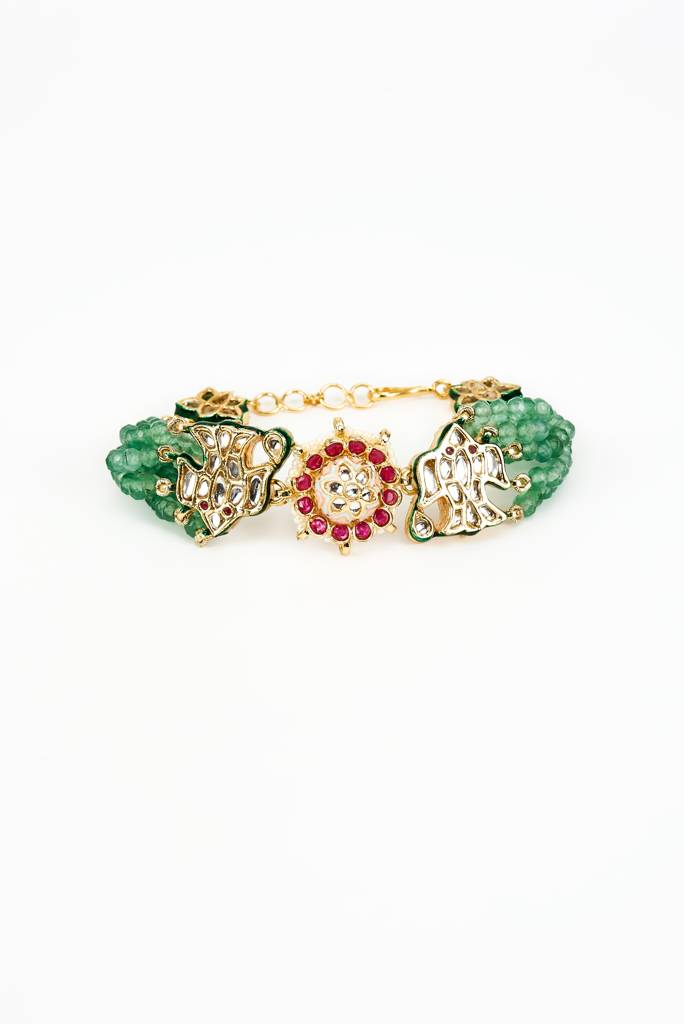 Vivinia By Vidhi Mehra Saadgi Gold Plated Green Beaded Womens Bracelet -Vb716 : VB716