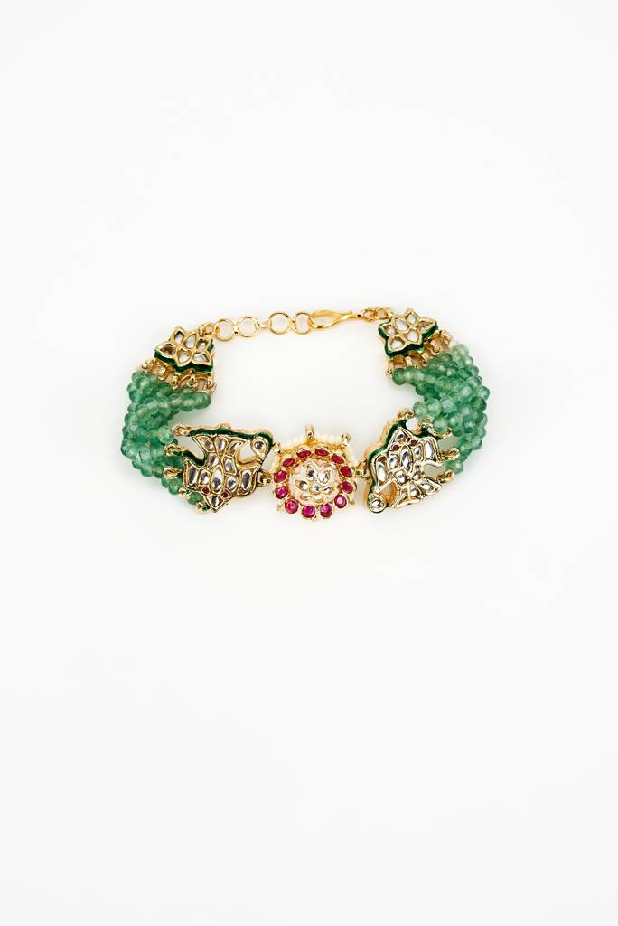 Vivinia By Vidhi Mehra Saadgi Gold Plated Green Beaded Womens Bracelet -Vb716 : VB716