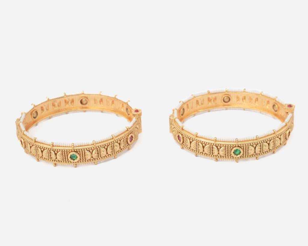 Vivinia By Vidhi Mehra Ismarrah 2.0 Gold Plated Beads/Synthetic Stone Bangles ( Set Of 2 )-Vb745 : VB745