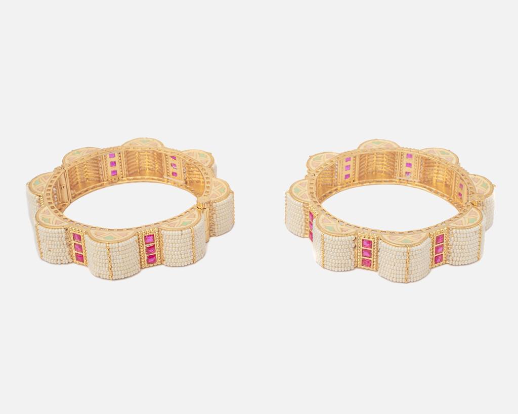 Vivinia By Vidhi Mehra Ismarrah 2.0 Gold Plated Beads/Synthetic Stone Bangles ( Set Of 2 )-Vb749 : VB749