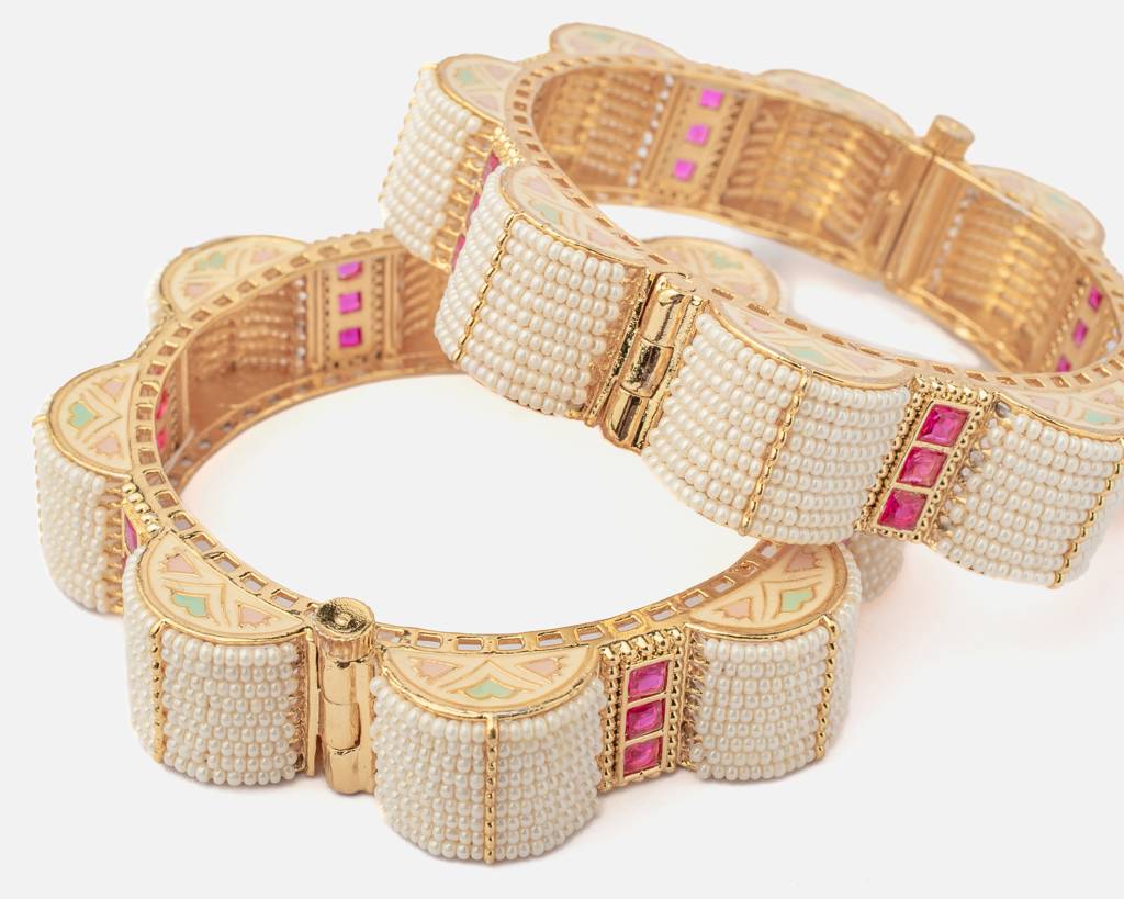 Vivinia By Vidhi Mehra Ismarrah 2.0 Gold Plated Beads/Synthetic Stone Bangles ( Set Of 2 )-Vb749 : VB749