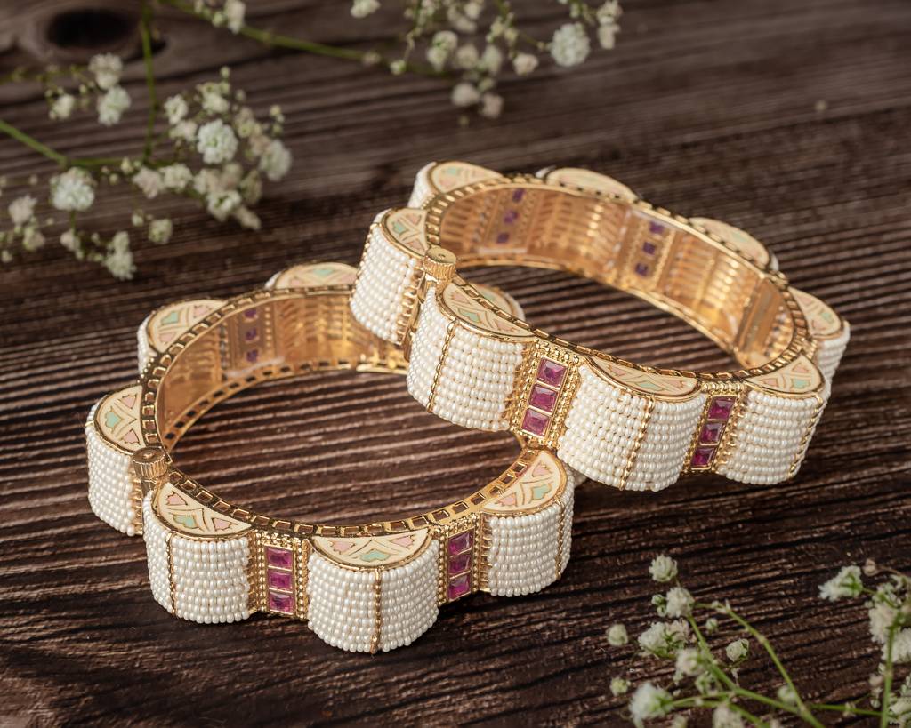 Vivinia By Vidhi Mehra Ismarrah 2.0 Gold Plated Beads/Synthetic Stone Bangles ( Set Of 2 )-Vb749 : VB749