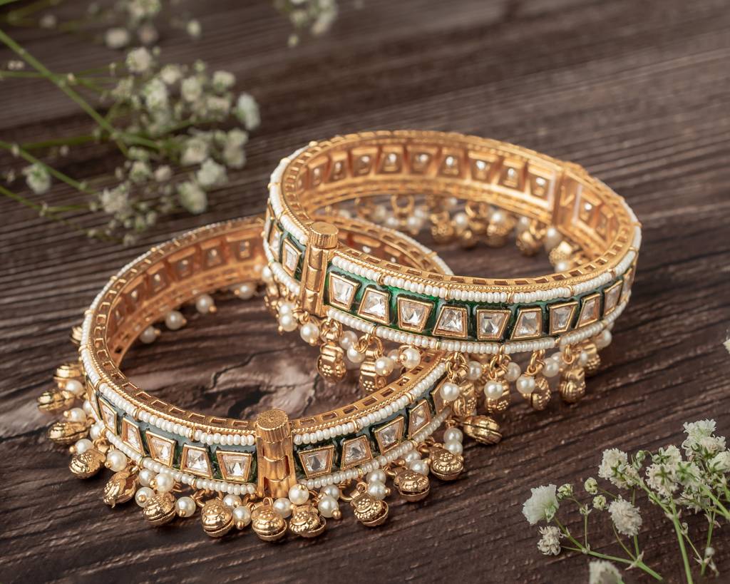 Vivinia By Vidhi Mehra Ismarrah 2.0 Gold Plated Kundan/Polki Bangles ( Set Of 2 )-Vb757 : VB757