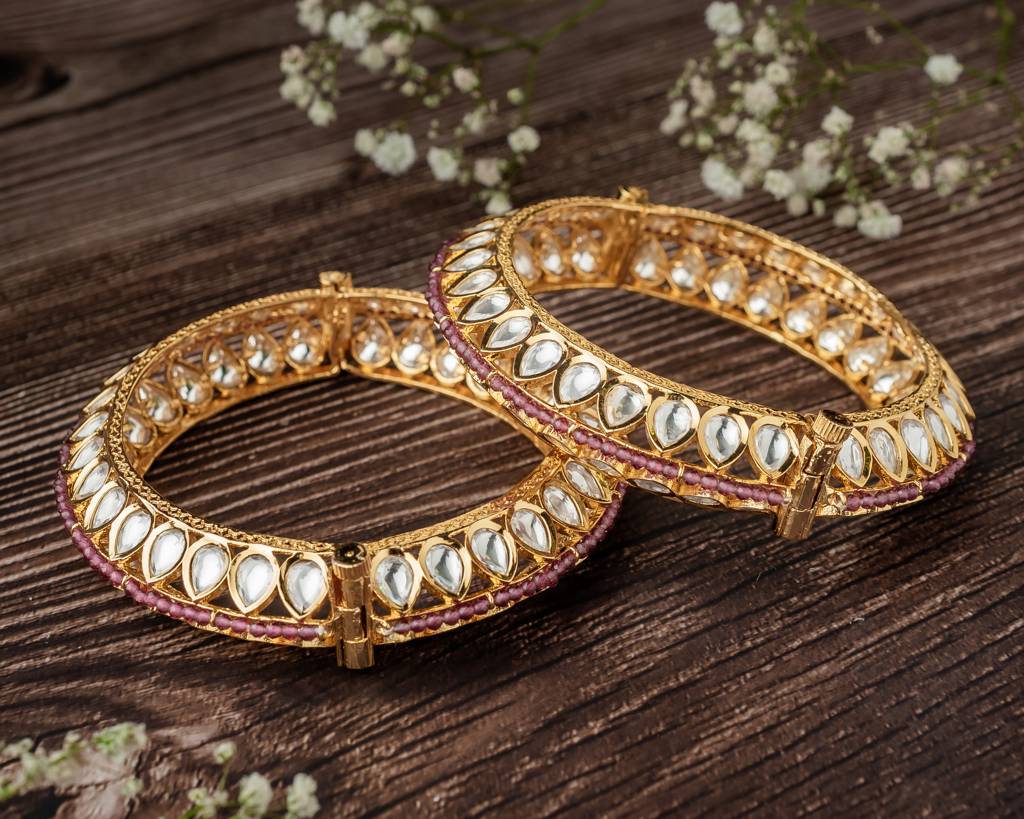 Vivinia By Vidhi Mehra Ismarrah 2.0 Gold Plated Kundan/Polki Bangles ( Set Of 2 )-Vb761 : VB761