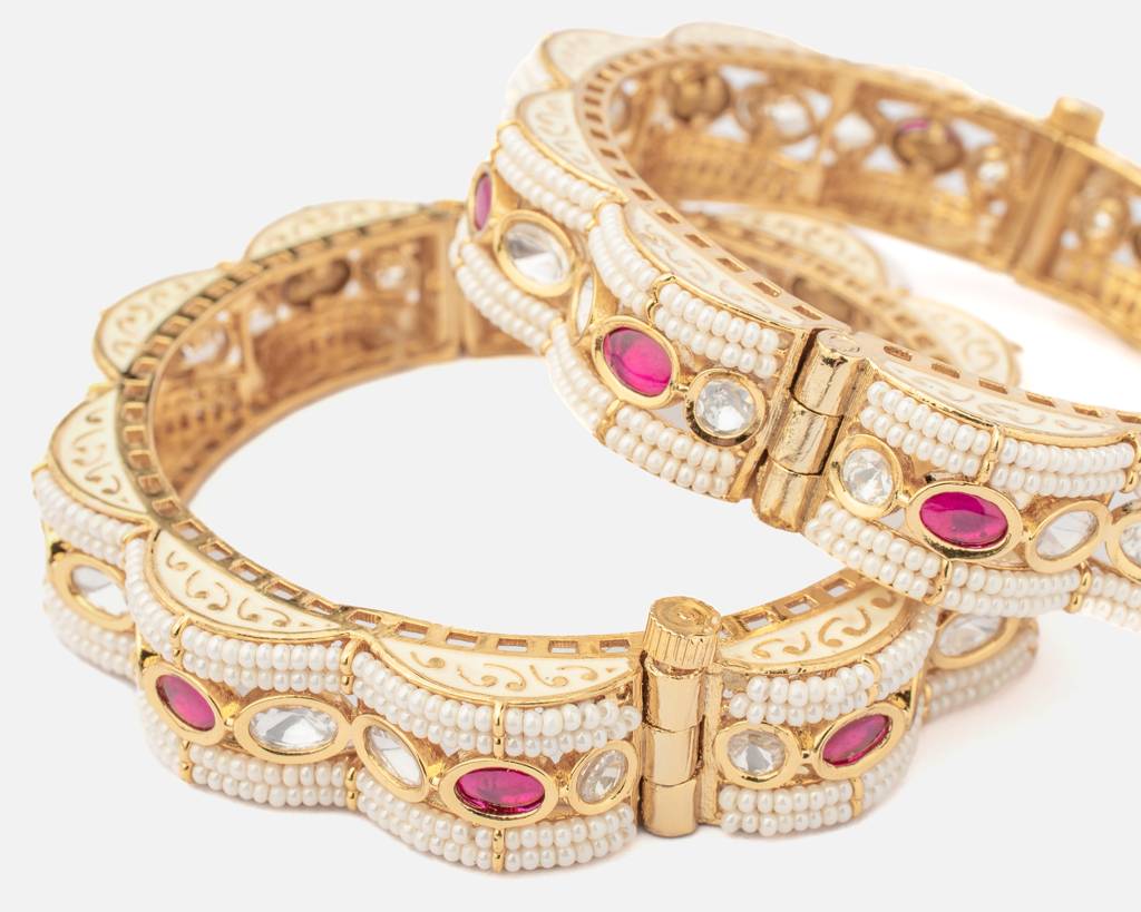 Vivinia By Vidhi Mehra Ismarrah 2.0 Gold Plated Beads/Synthetic Stone Bangles ( Set Of 2 )-Vb763 : VB763