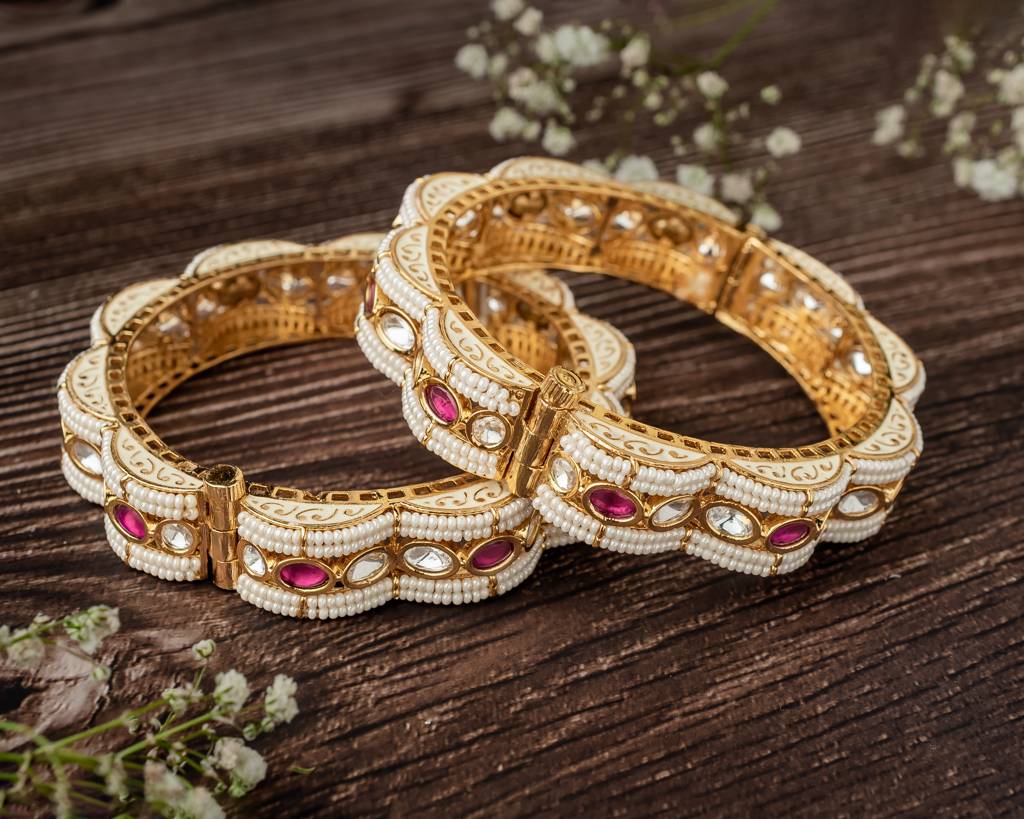 Vivinia By Vidhi Mehra Ismarrah 2.0 Gold Plated Beads/Synthetic Stone Bangles ( Set Of 2 )-Vb763 : VB763