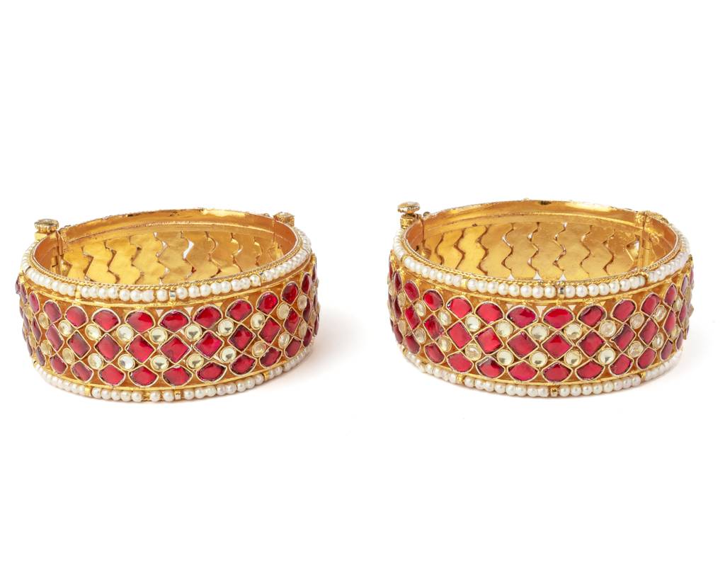 Vivinia By Vidhi Mehra Gold Plated Red Womens Kundan, Polki Pair Of Bangles-Vb783 : VB783