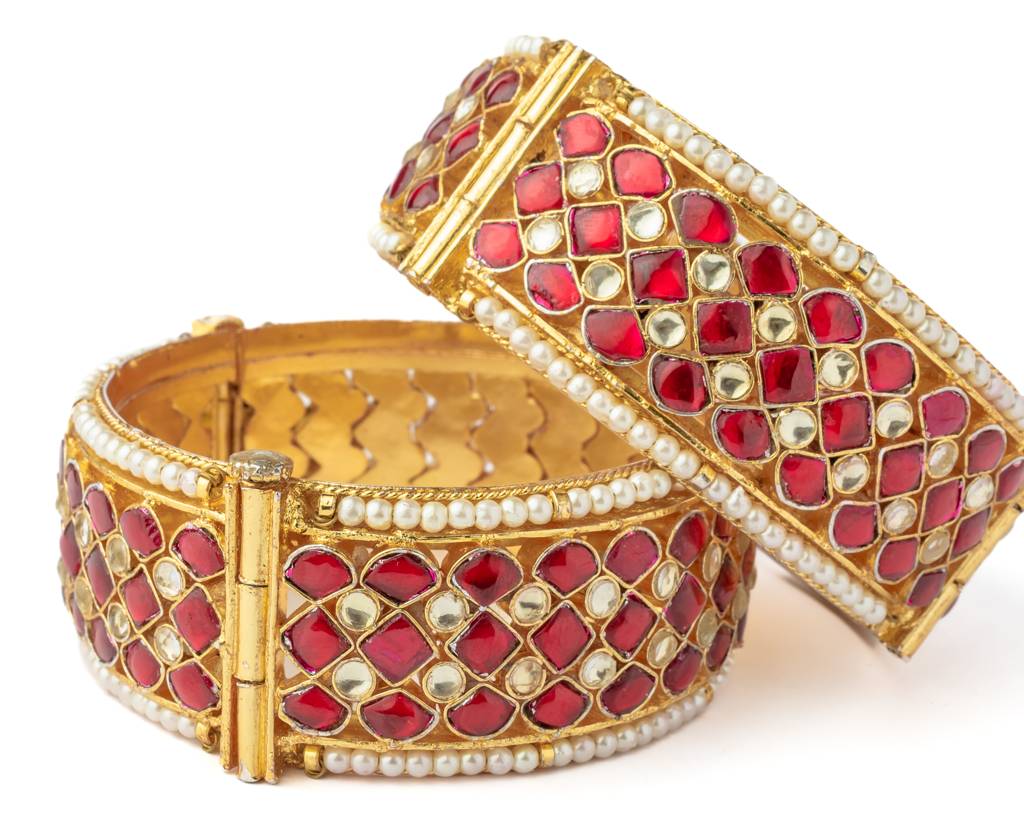Vivinia By Vidhi Mehra Gold Plated Red Womens Kundan, Polki Pair Of Bangles-Vb783 : VB783