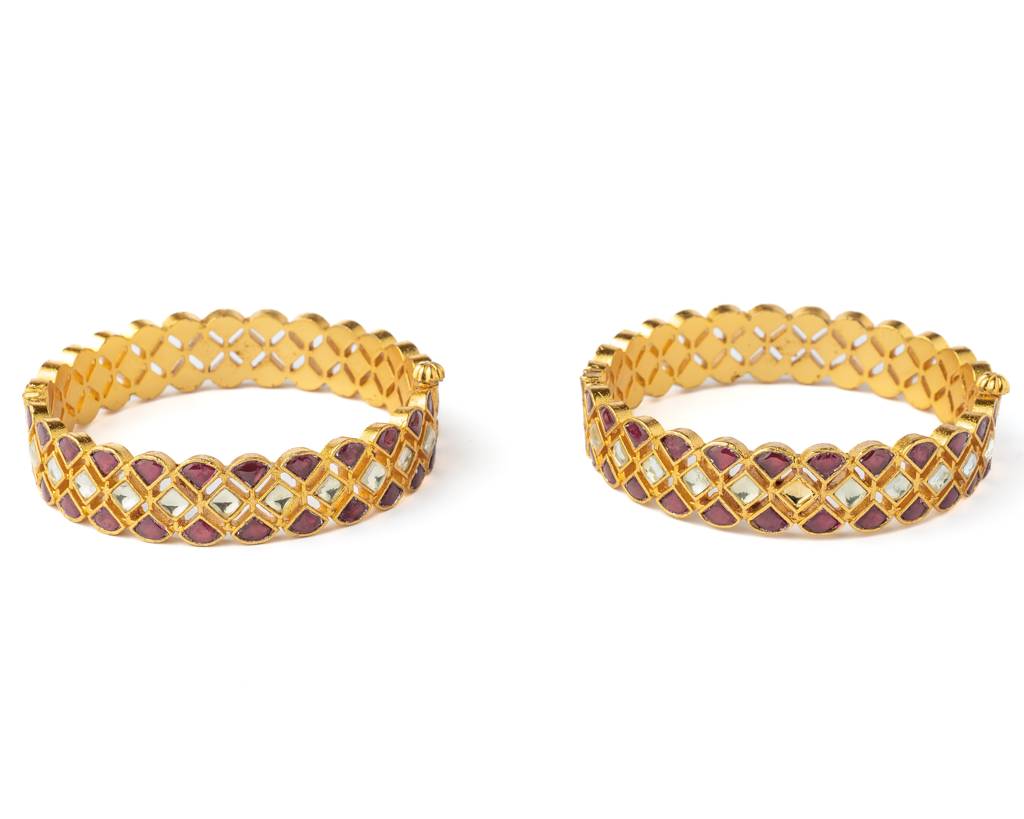 Vivinia By Vidhi Mehra Gold Plated Red Womens Kundan, Polki Pair Of Bangles-Vb786 : VB786