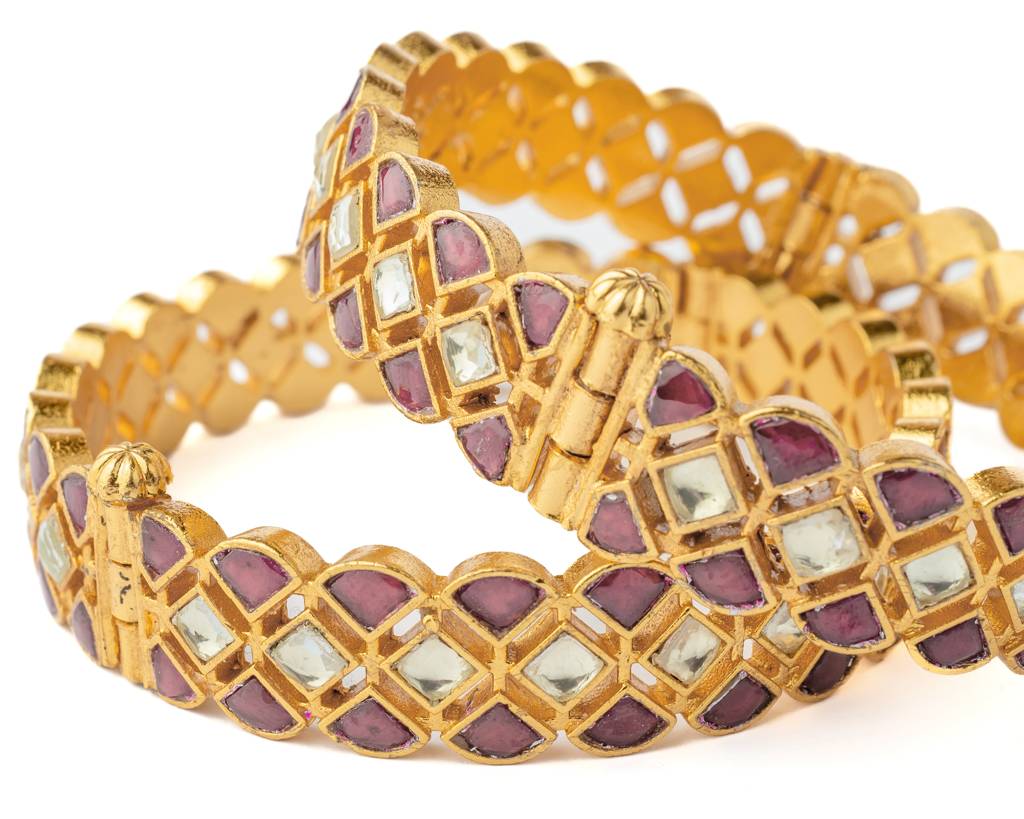 Vivinia By Vidhi Mehra Gold Plated Red Womens Kundan, Polki Pair Of Bangles-Vb786 : VB786