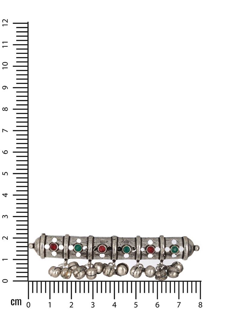 Oxidized Silver-Plated Red & Green Stone-Studded Adjustable Finger Ring : RNG-JS23-80058