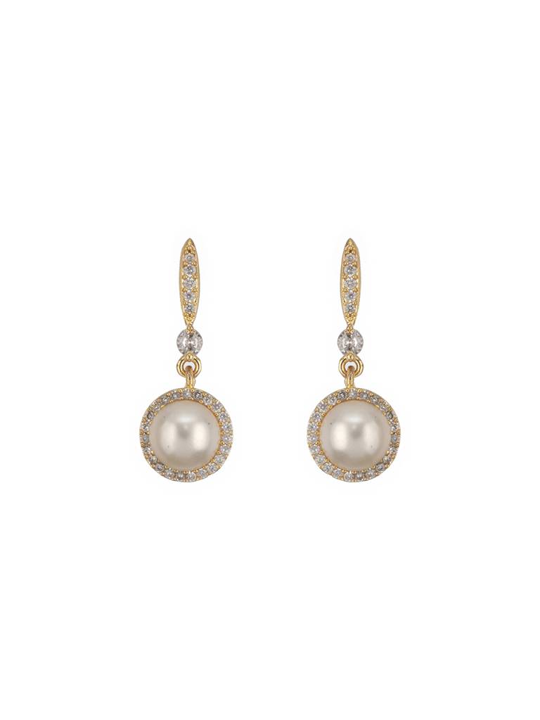 Gold-Plated White Pearl & Ad Studded Chain Pendent With Two Earring Set : NL-JS24-40379