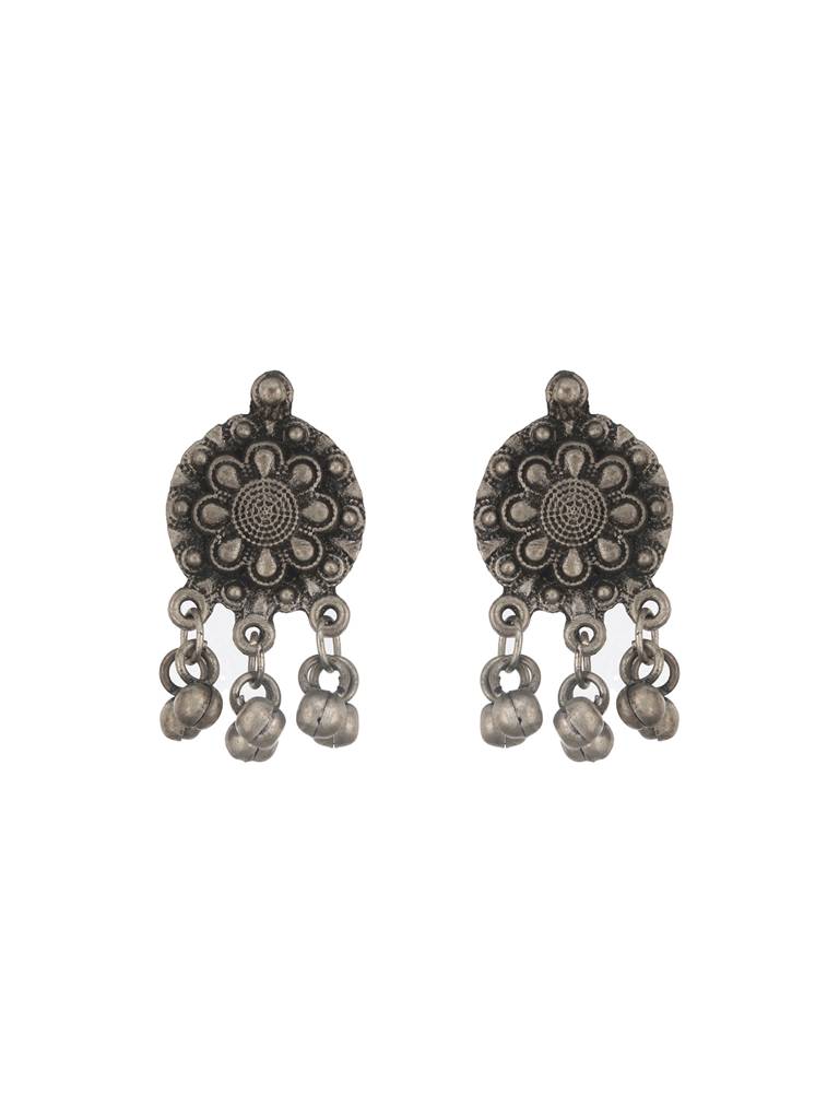 Silver-Plated Artificial Stone Studded & Beaded Textured Jewellery Set : NL-JS24-40370
