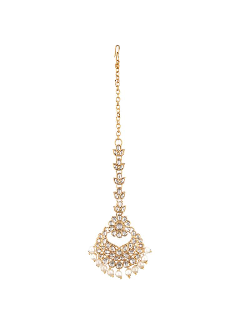 Women Gold-Plated Kundan Studded Maang Tikka Head Jewellery : MTK-JS24-11077