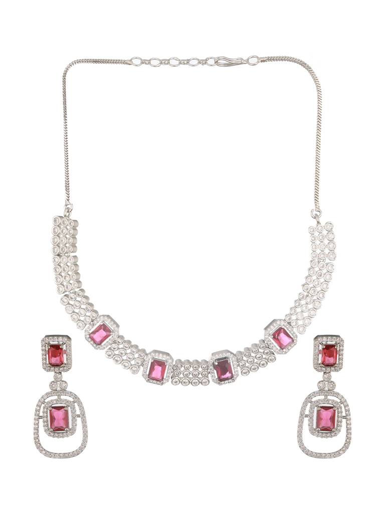 Silver-Plated Ad-Studded Jewellery Set : NL-JS24-40397