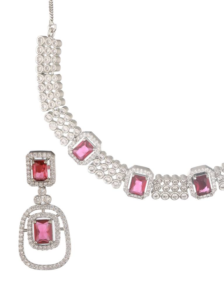 Silver-Plated Ad-Studded Jewellery Set : NL-JS24-40397