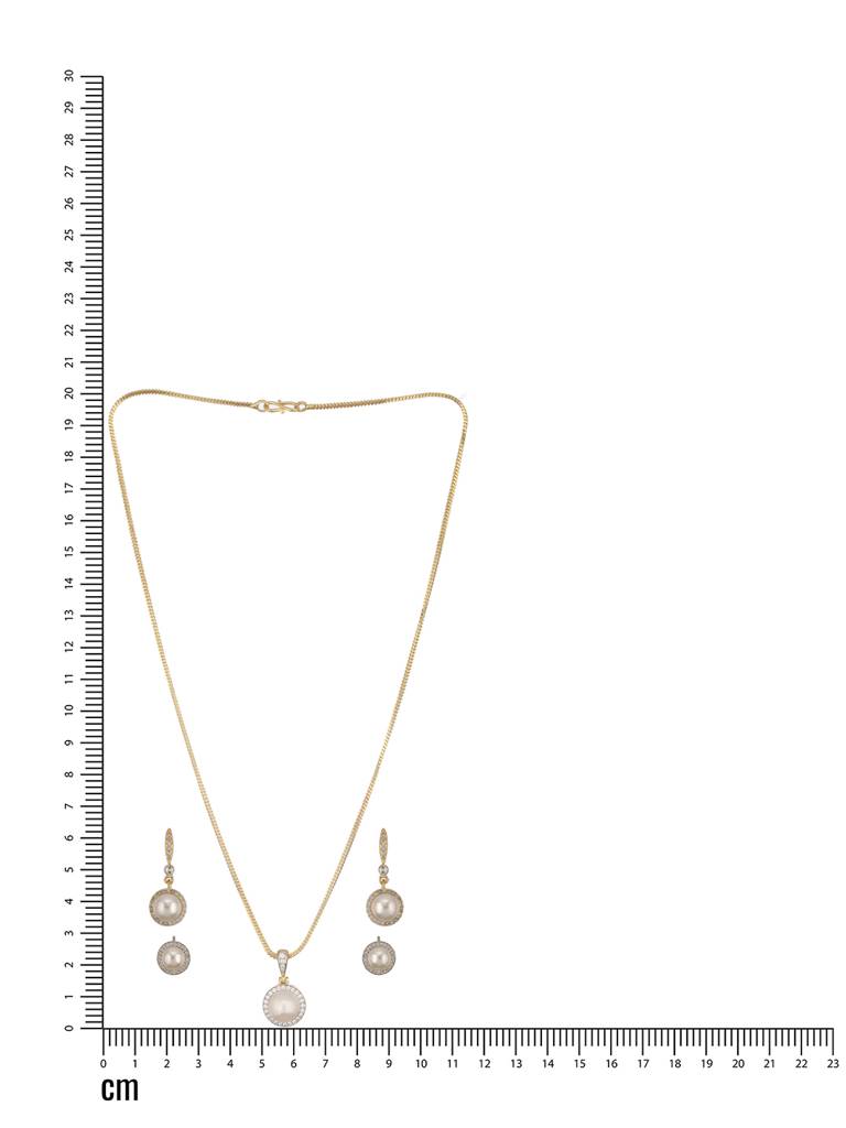Gold-Plated White Pearl & Ad Studded Chain Pendent With Two Earring Set : NL-JS24-40379