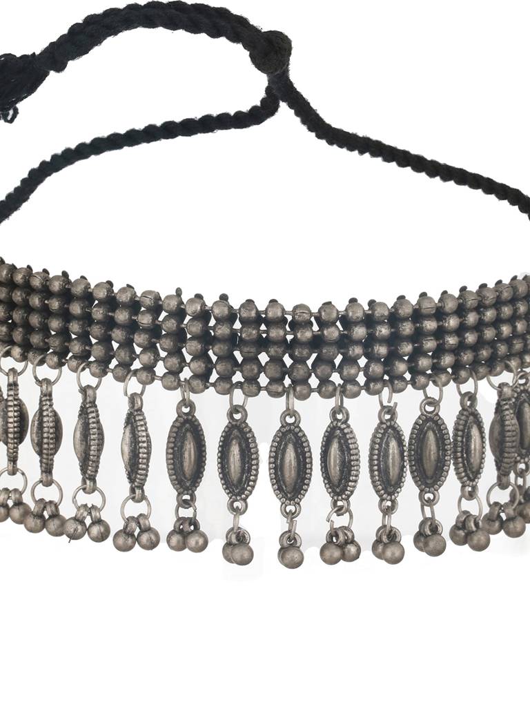 Metallic Silver Plated & Beaded Oxidized Jewellery Set : NL-JS24-40376