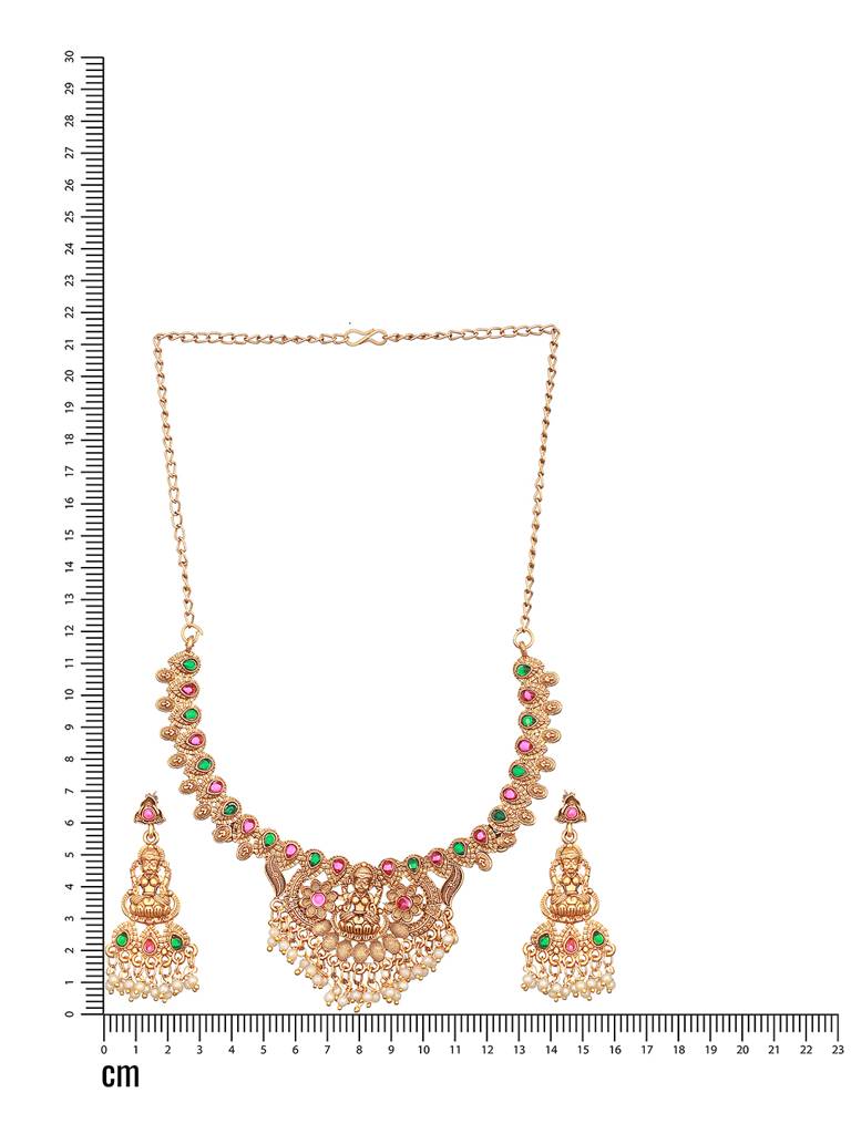 Jazz And Sizzle Gold-Plated Stones Studded & Beads Beaded Temple Necklace With Earrings : NL-JS23-40350