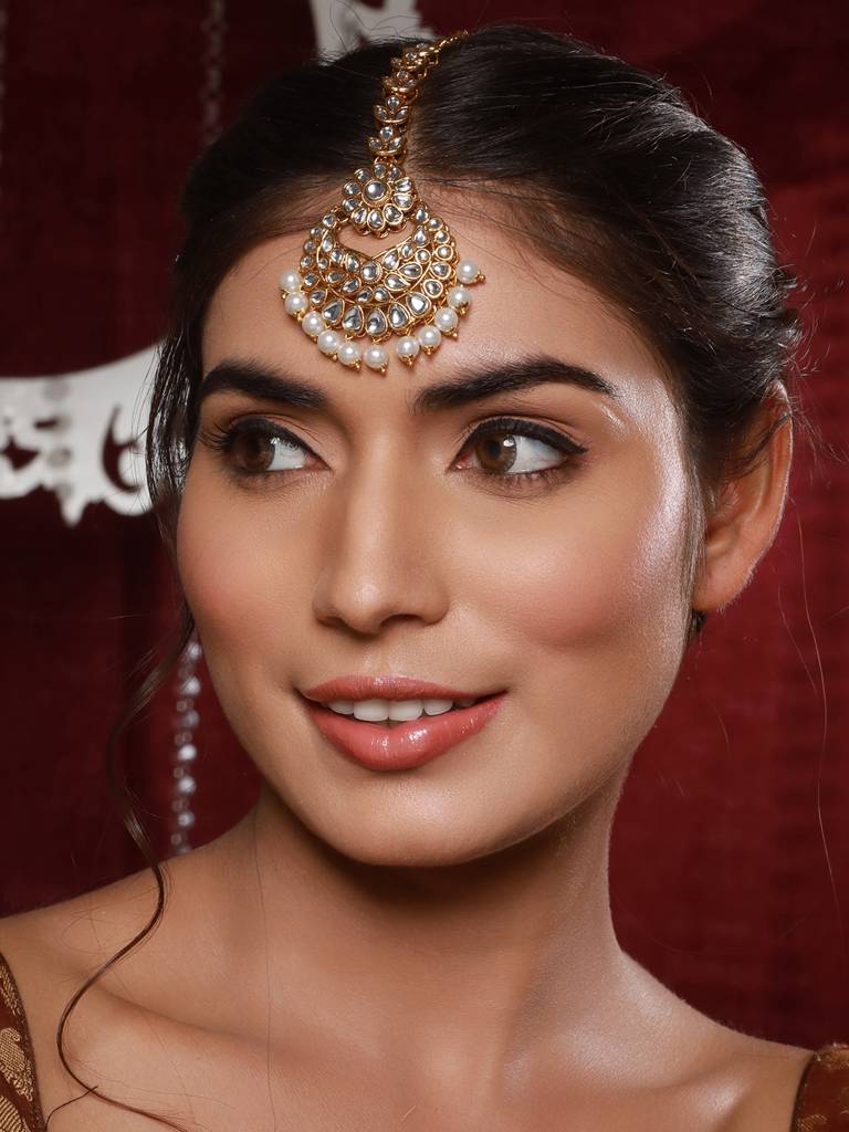 Women Gold-Plated Kundan Studded Maang Tikka Head Jewellery : MTK-JS24-11077