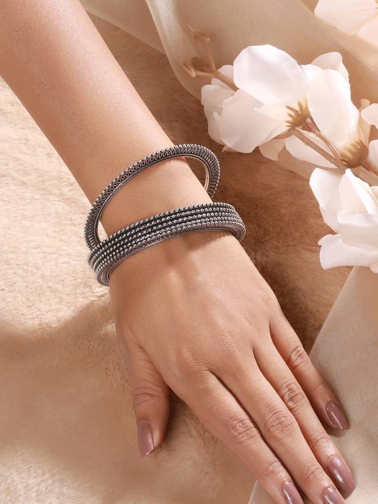 Set Of 6 Oxidised Silver-Plated Oxidised Bangles Set -Ba-Js23-60061 : BA-JS23-60061