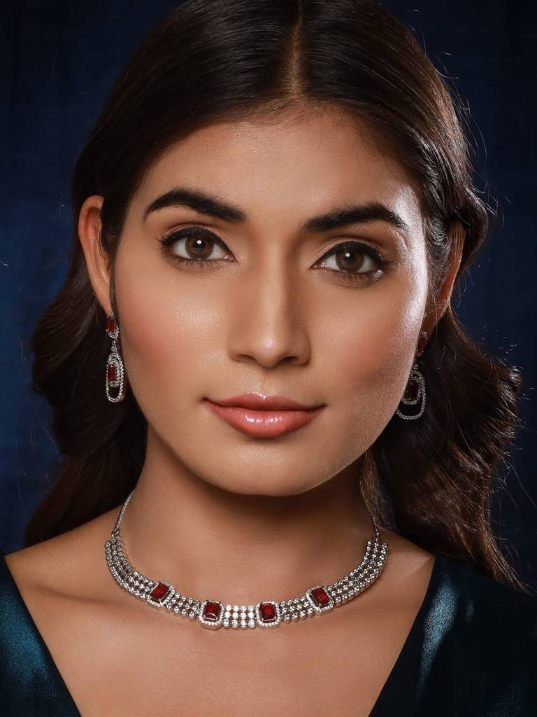 Silver-Plated Ad-Studded Jewellery Set : NL-JS24-40397