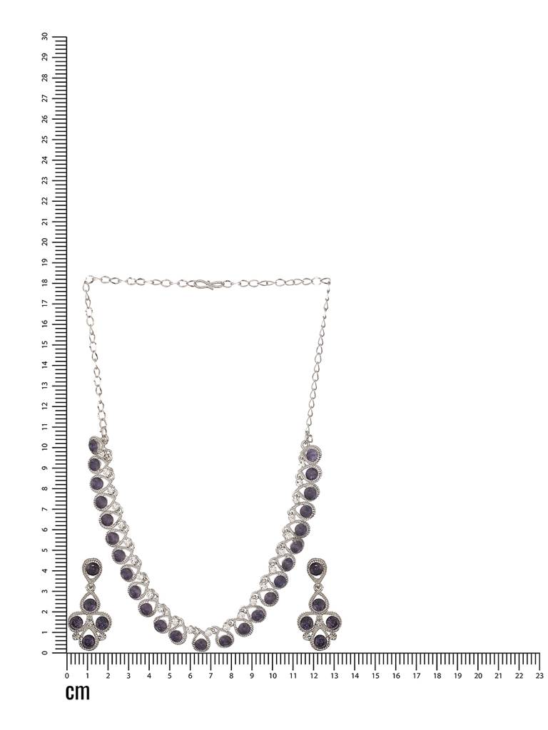 Silver-Plated Blue Ad-Studded Jewellery Set : NL-JS23-40339