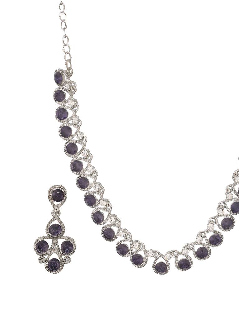 Silver-Plated Blue Ad-Studded Jewellery Set : NL-JS23-40339