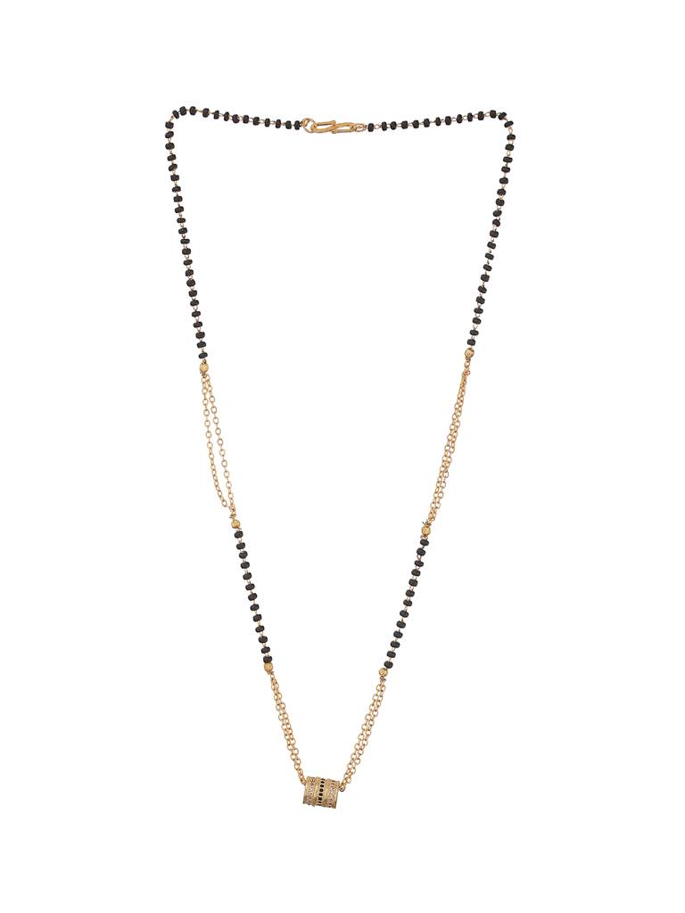 Gold-Plated Black Artificial Stones & Beads Studded Mangalsutra : MGS-JS23-50030
