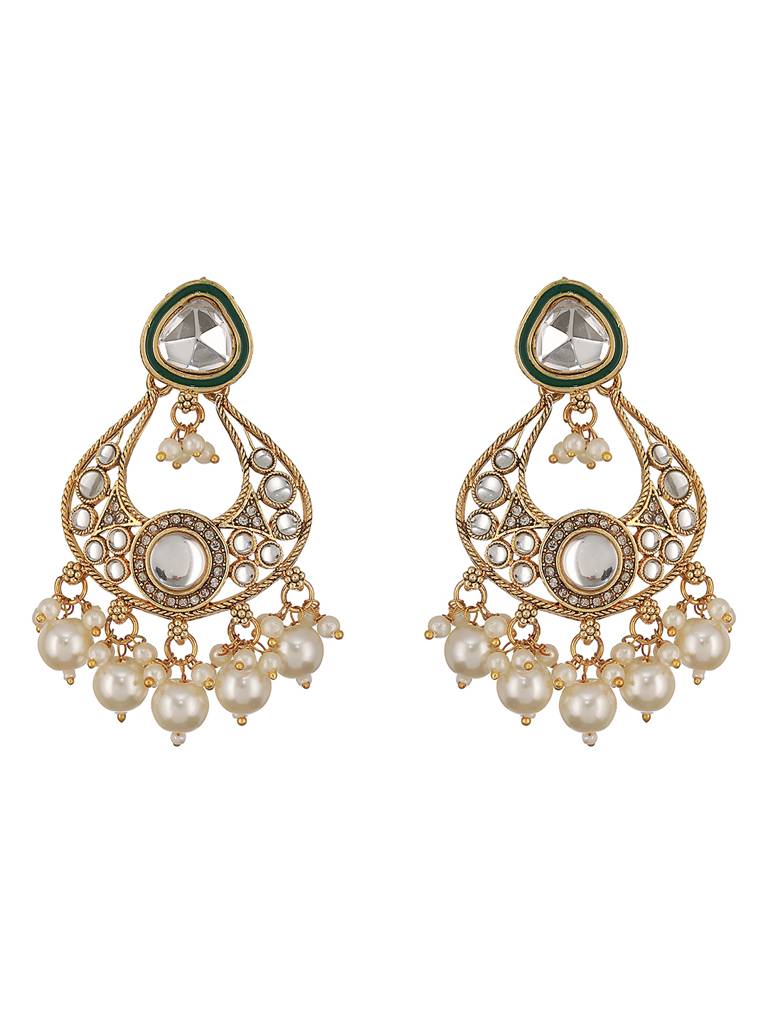 Gold-Plated White Kundan-Studded & Pearl Beaded Choker Jewellery Set : NL-JS23-40344