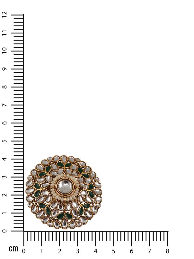 Gold-Plated White & Green Kundan-Studded Adjustable Finger Rings : RNG-JS23-80061
