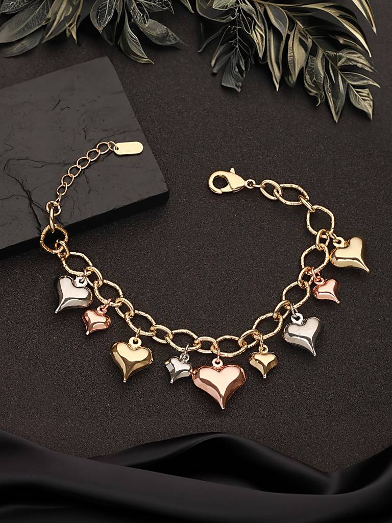 Anti-Tarnish18K Gold Plated Heart Shaped Charm Link Wraparound  Bracelet : STBR8104