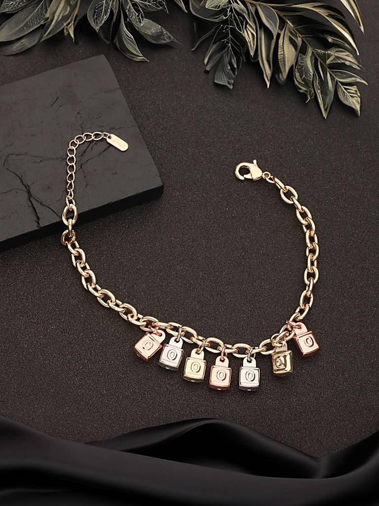 Anti-Tarnishgold Plated Engraved Lock Charms Allover Wraparound Bracelet : STBR8108