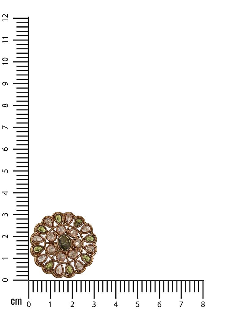 Gold-Plated Green & White Kundan-Studded Adjustable Finger Rings : RNG-JS23-80068