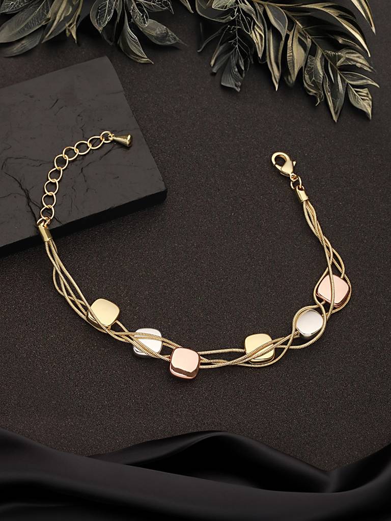 Anti-Tarnish18K Gold Plated Chunky Charm Stack Link Chain Bracelet : STBR8112