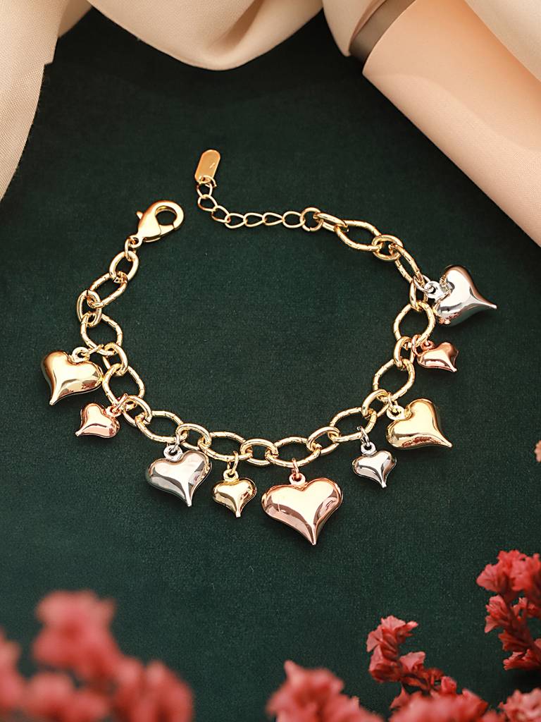 Anti-Tarnish18K Gold Plated Heart Shaped Charm Link Wraparound  Bracelet : STBR8104