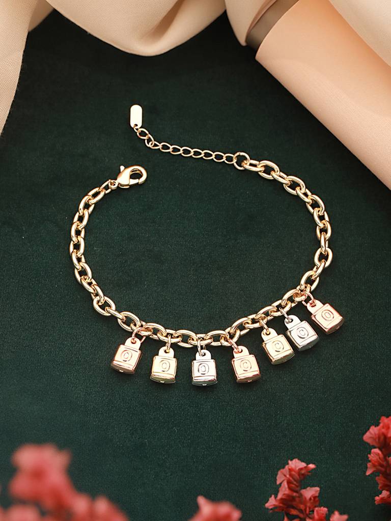 Anti-Tarnishgold Plated Engraved Lock Charms Allover Wraparound Bracelet : STBR8108